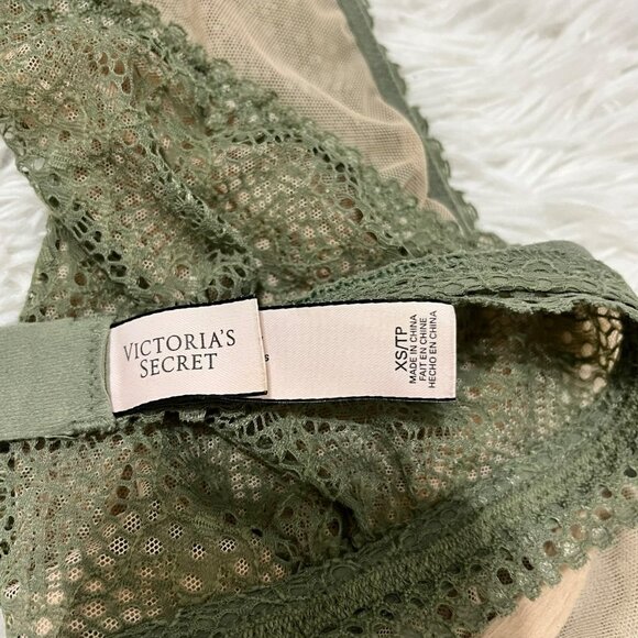 VICTORIAS SECRET GREEN BRALETTE XS ARMY OLIVE LACE HIGH NECK HALTER OPEN BACK - Picture 4 of 7